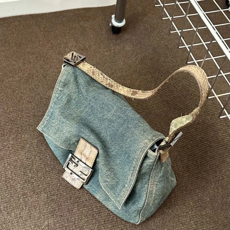

Y2K Vintage Korean Fashion Versatile Shoulder Underarm Harajuku Tote Denim Bag Chain Ladies Bags Purses Bagutte Handbags Women