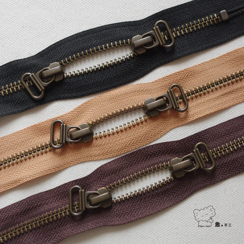 

2 pieces 55-80cm cloth leather bag accessories YKK bronze double ended closed long metal zipper