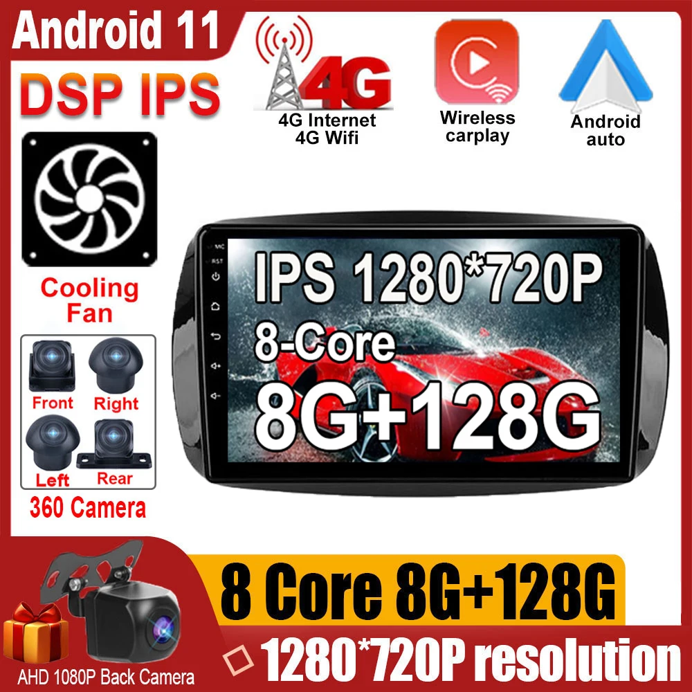 

DSP Android 11 Carplay For Mercedes Benz Smart Fortwo 3 C453 A453 W453 2014 - 2020 9" Car Radio Player Multimedia GPS Navigation