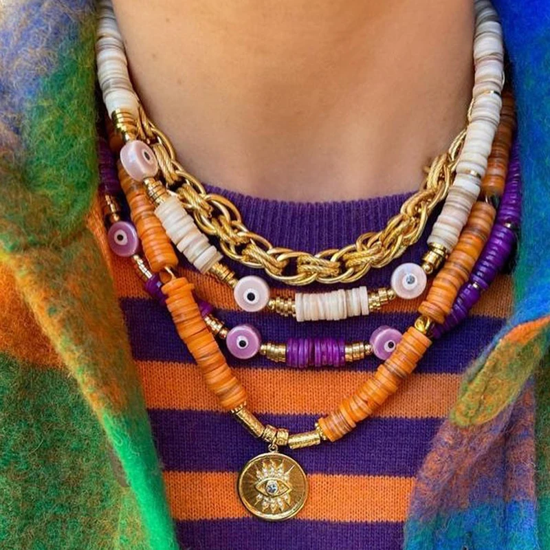 Роскошное летнее богемное керамическое ожерелье из натурального камня в стиле