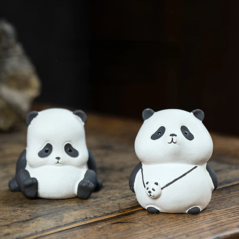 

Purple Clay tea pets cute giant panda handmade kung fu tea ceremony accessories Teaware creative tray ornament figurine Model