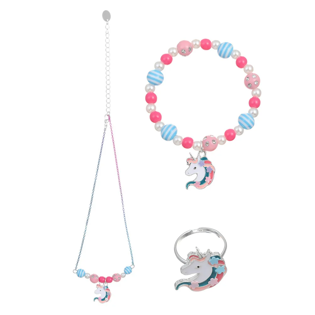 

Children's Jewelry Neck Chain Girls Bangle Kids Bracelet Necklace Kit Unicorn Theme Colorful Beaded Bracelets Cartoon