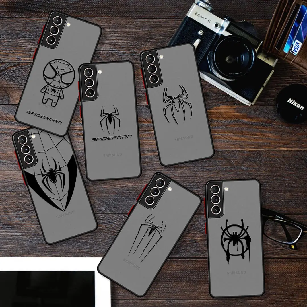 

Marvel Spiderman Spider Logo Case Cover For Samsung Galaxy S22 S21 S20 FE S 22 Ultra 5G S9 S10 Plus Shockproof Matte Cases Funda