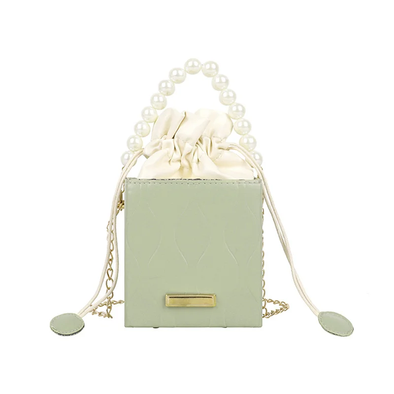 Women Mini Crossbody Bags Drawstring Bags Lilac Clutch Bag Leather Square Bucket Bag