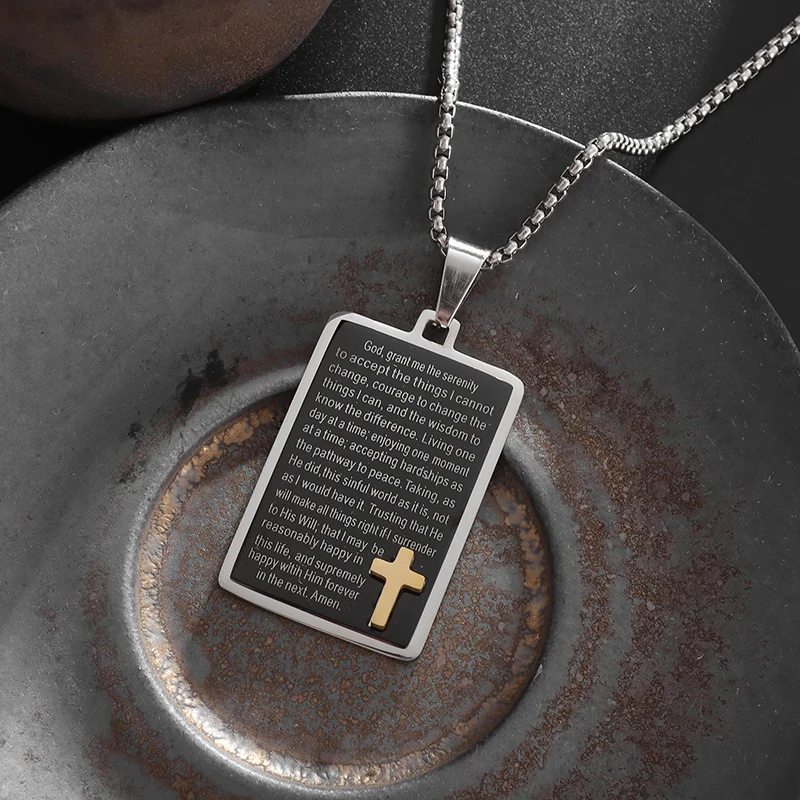 Кулон из нержавеющей стали с христианским крестом Иисуса и библией квадратное