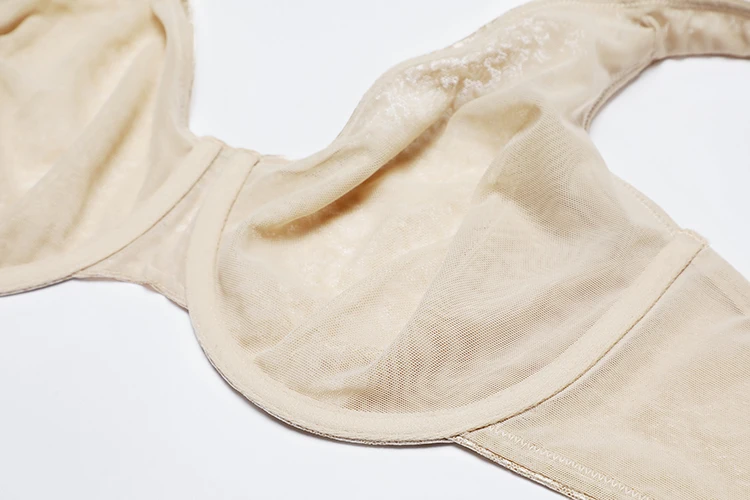 Womens Jacquard Bra Full Coverage Non Padded Underwire Female Seamless Lace Mesh Lingerie 34 36 38 40 42 B C D DD E F G Black