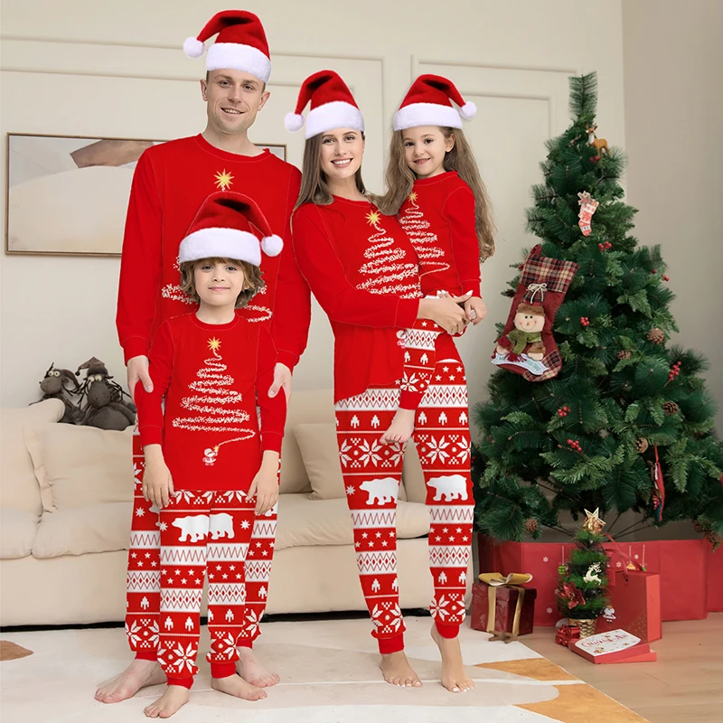 

Christmas Pajamas Family Matching Outfit Set Dad Mother Kids Baby Xmas Sleepwear Navidad Nightwear with Santa Claus Elf Hat