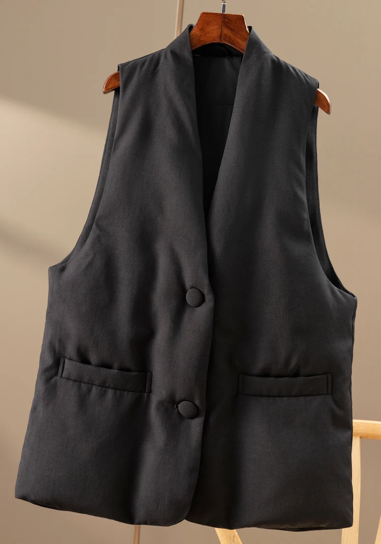 Design High Quality Vest Jackets for Women  95%  White Goose Down  Autumn/Winter  High Street Thin Wide-waisted  Single Breasted