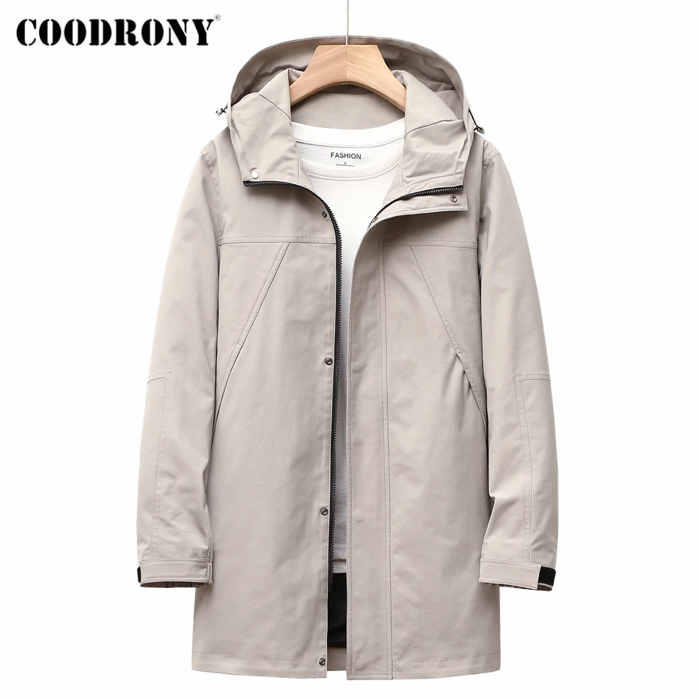 COODRONY Brand Hooded Long Jacket Men Clothing Autumn Winter New Arrival Fashion Turtleneck Windbreaker Zipper Trench Coat Z8126