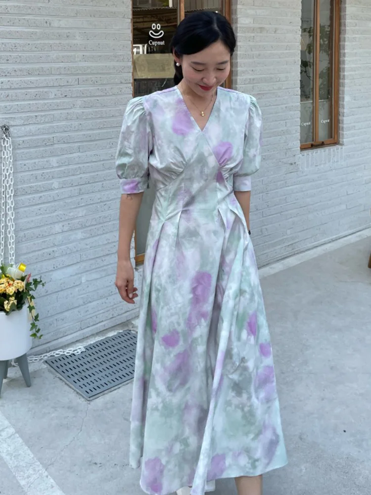 

Платье женское Плиссированное с коротким рукавом, V-образным вырезом и высокой талией