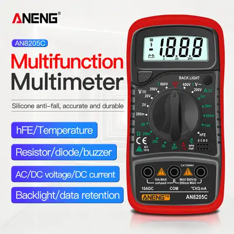мультиметры ANENG AN8205C мультиметр Цифровой тестер цифровые транзистор тестер мультиметр мини автомат измеритель напряжения конденсаторов ...