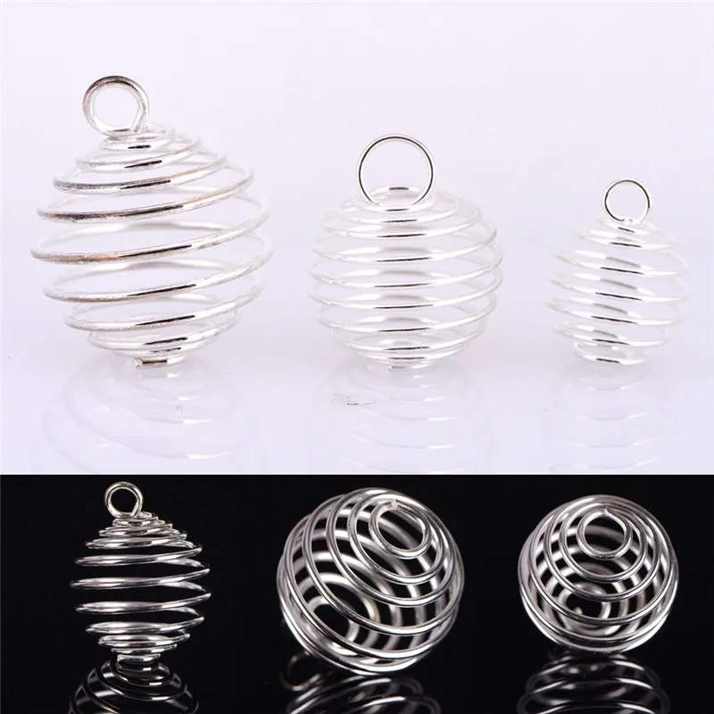 

New Charm 30PCS/Set Silver Plated Lantern Spring Spiral Bead Cages Pendants For Wome Men DIY Necklace Jewelry Making Accessories