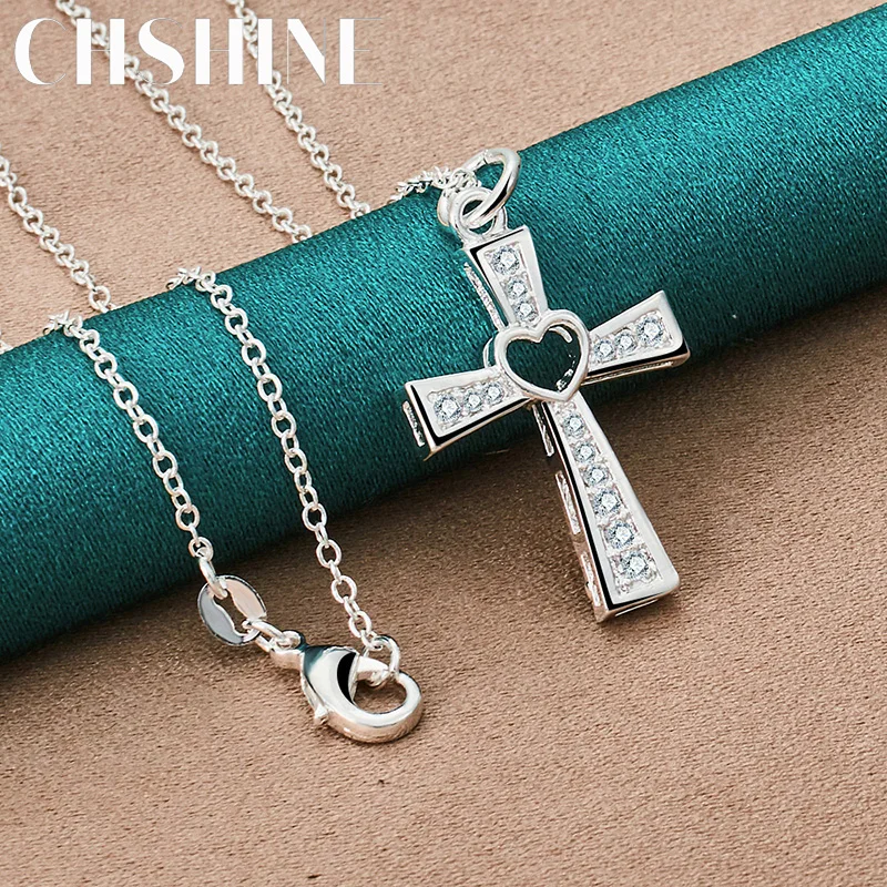 

CHSHINE 925 Sterling Silver Cross Heart Charm Pendant 16-30" Necklace for Women's Wedding Banquet Fashion Fine Jewelry