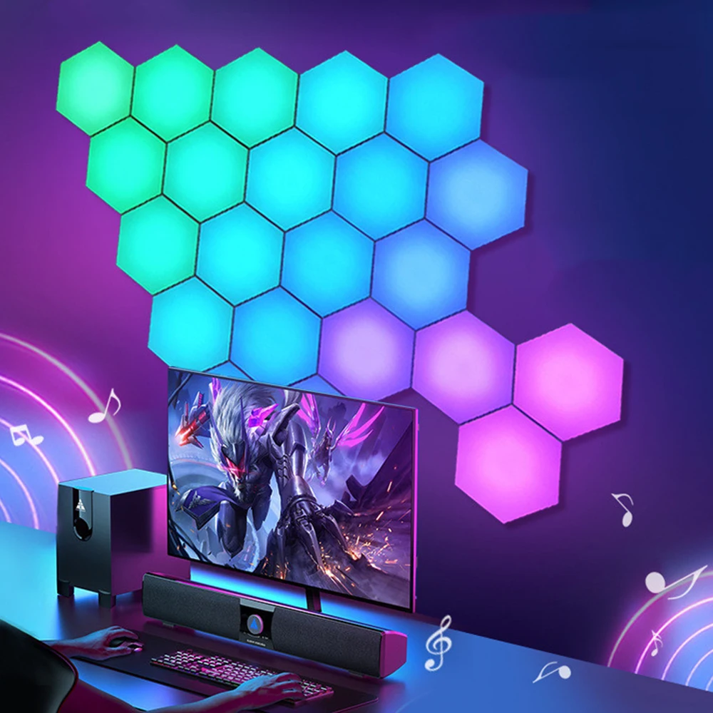 

FTOYIN Hexagonal LED Quantum Lamp USB Remote APP Touch Sensor Night Light 3-10pcs Sound Control Creative Decoration Wall Lamp