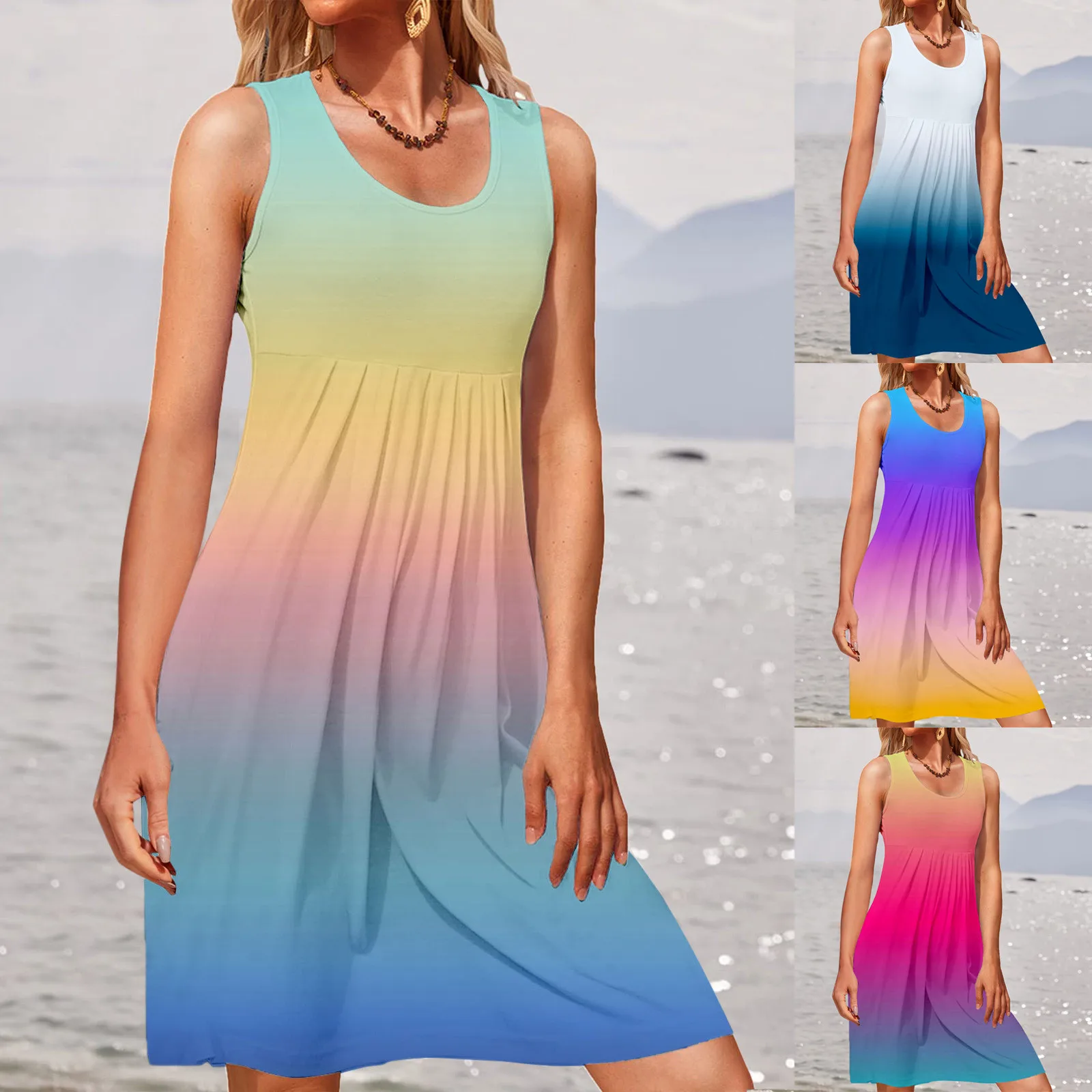 

Coats for Dresses Women Women Summer Casual Round Neck Tank Top Sleeveless Casual Multicolor Trend Dresses for Women