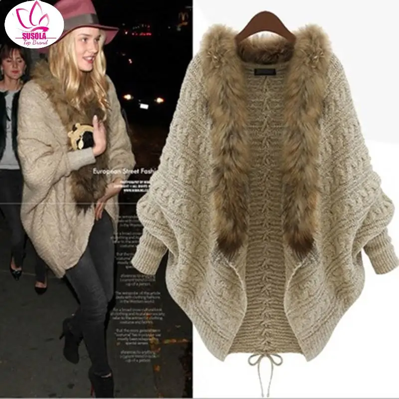 Женский трикотажный кардиган с рукавом летучая мышь воротником из