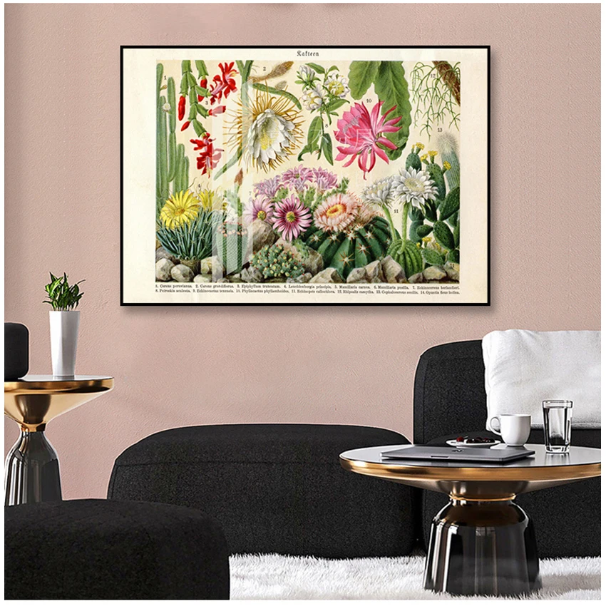 

Botanical Wall Art Canvas Painting Educational Wall Pictures Decor Cactus Flowers Desert Plants Succulents Posters and Prints