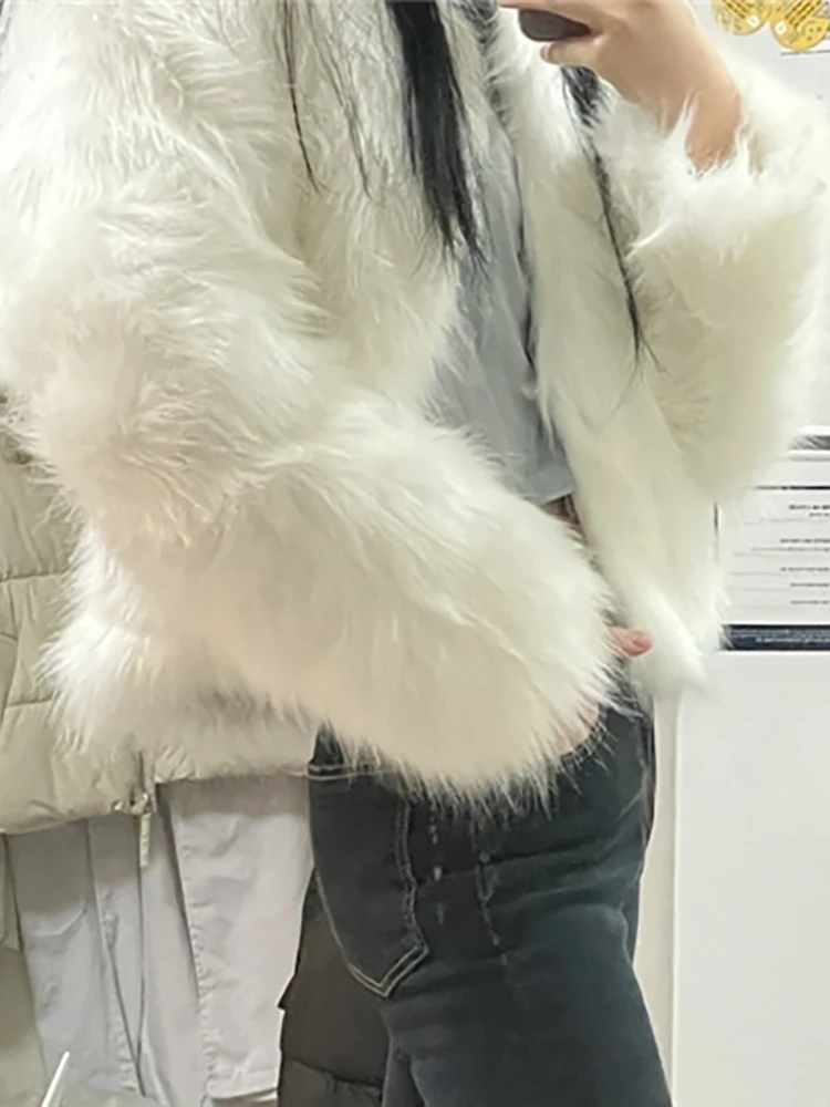 Goth Dark Faux Fur Coats Women Winter 2022 Autumn Y2k Korean Fashion Crop Jackets Gothic Elegant Slim Warm Outwear Streetwear