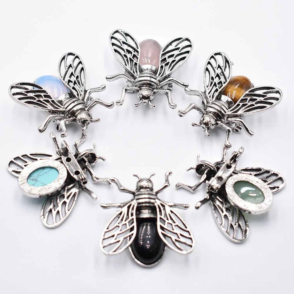 6 шт./партия броши с натуральным камнем аметистом розовым кварцем