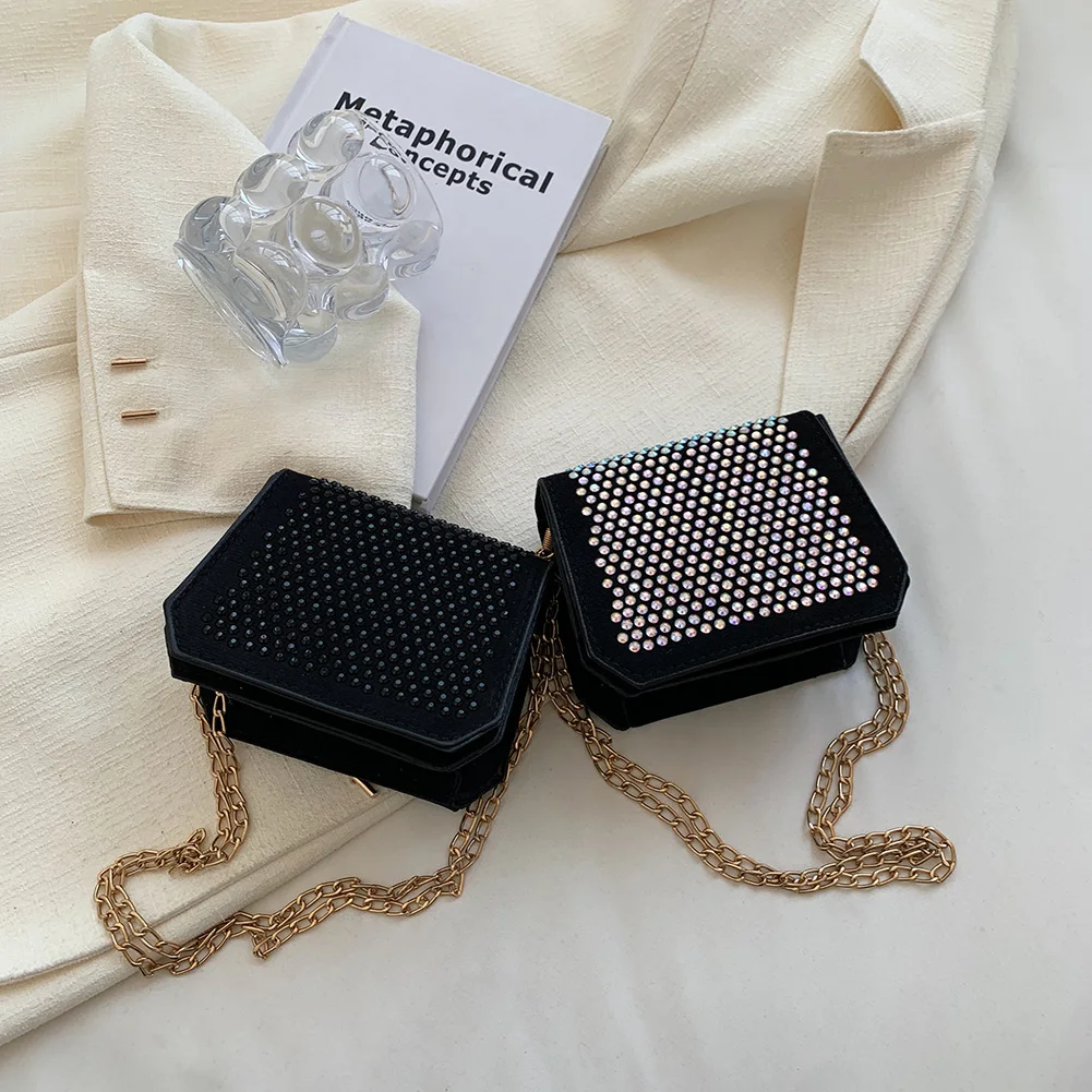 

Women Fashion Rhinestones Shoulder Bag Lady Chain Messenger Flap Purses Handbag Women Outdoor Business Traveling