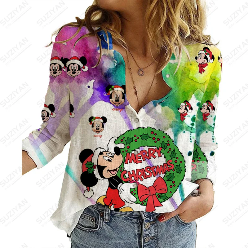 

Disney ChristmasCasual Work Wear Blouses Casual Woman Top Disney Graphic Loose Shirt Loose Female Shirt Fashion