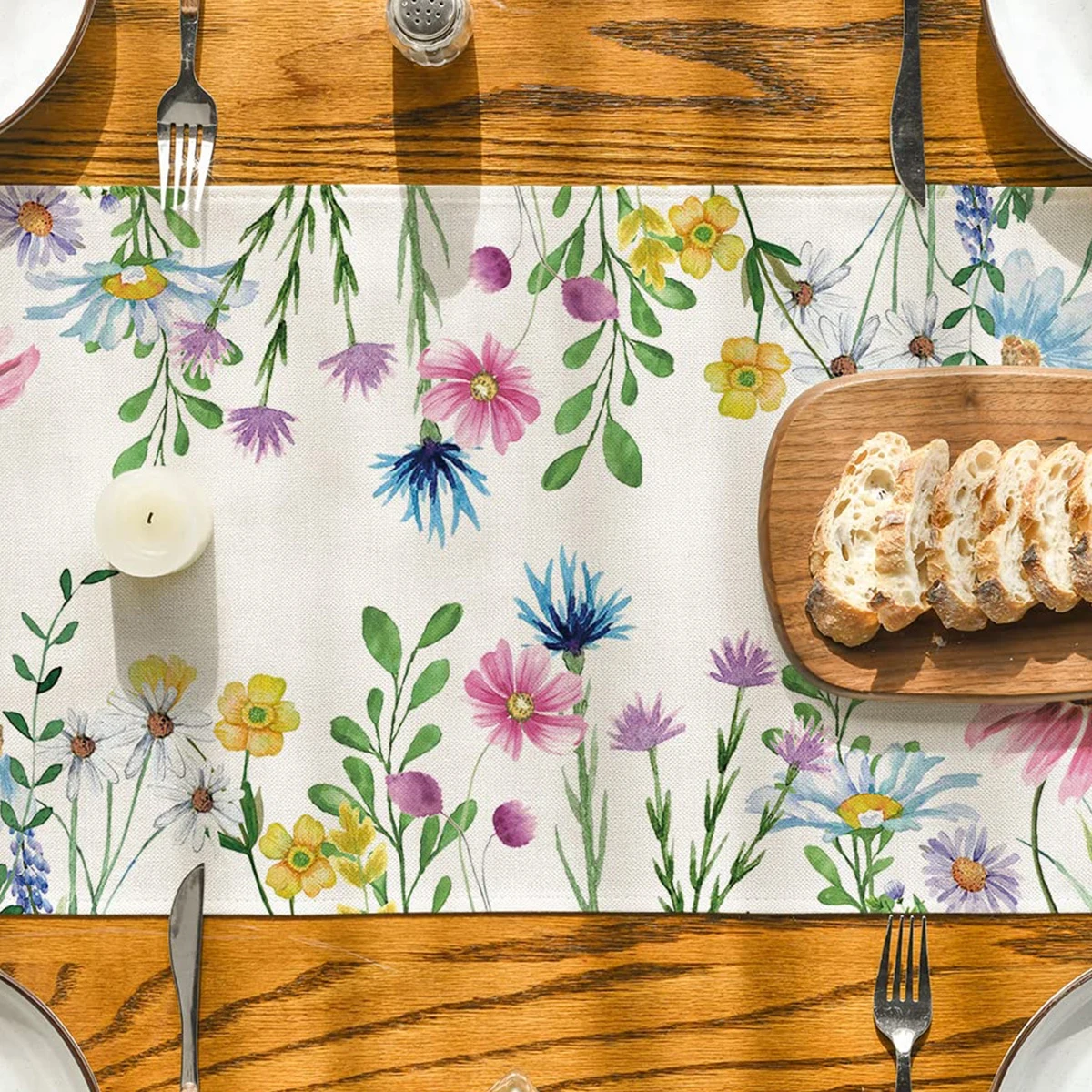 Винтажная Льняная Дорожка Для Стола В Форме Травы Дикие Цветы Весна-лето Узор