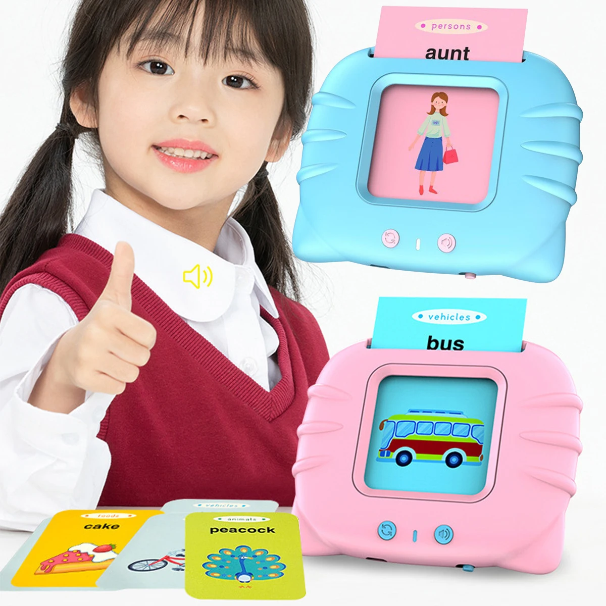 

Flashcard Machine with 112pcs Word Cards Educational Words Learning Machine 300mAh USB Rechargeable Words Card Reader Preschool