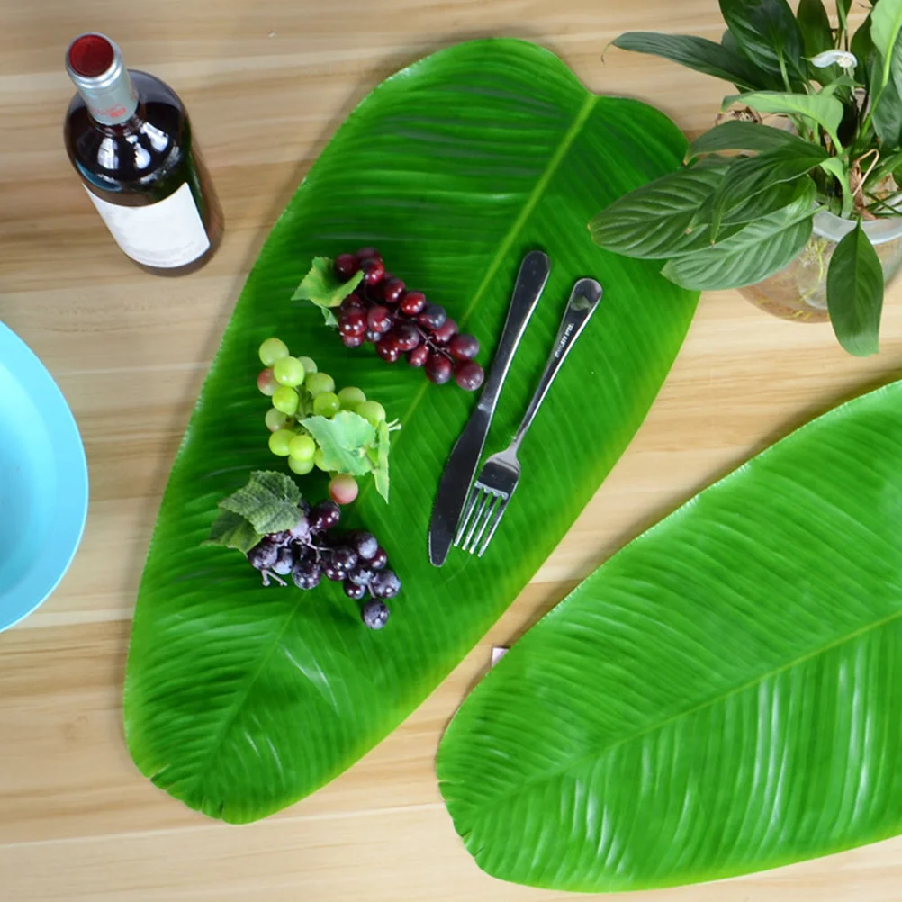 

4 Pcs Hawaiian Decor Banana Leaf Mat Placemat Hawaiian Tablecloth Banana Leaves Table Mat