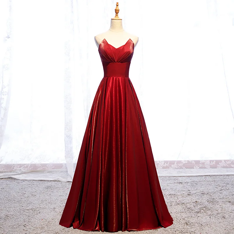 

Robe De Soiree New Wine Red Satin Long Evening Dress custom SizeS Vestido De Festa Party Prom Dresses A-line Homecoming Dress