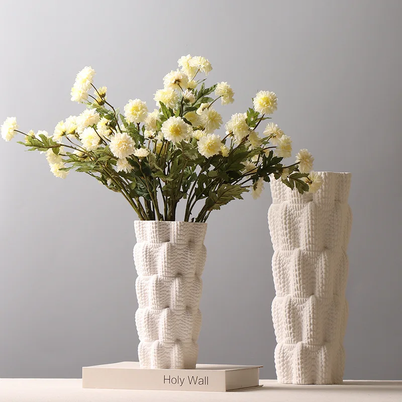 

Ceramic Vase Weaving Bump Texture White Porcelain Vase Flower Arrangement Hydroponic Accessories Home Decoration Vases Pots