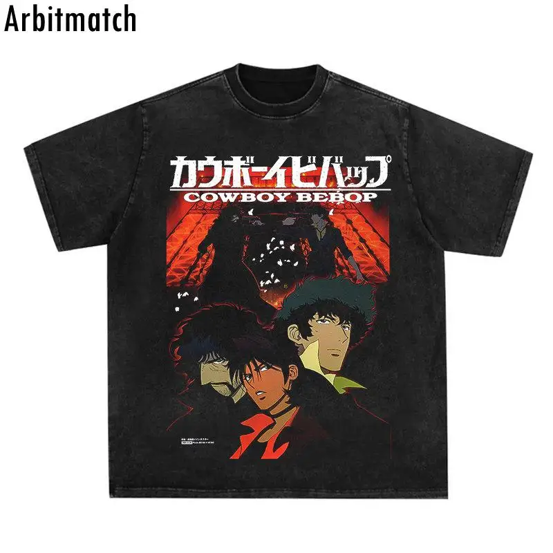 

Fashion Hip Hop Streetwear Top T-Shirt 2023 Men Oversized Vintage Summer Japanese Anime Graphic Print Washed Tshirt Harajuku