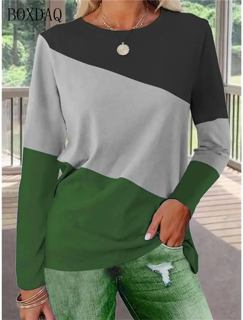 Женские Модные цветные футболки в стиле пэчворк с длинным рукавом уличные