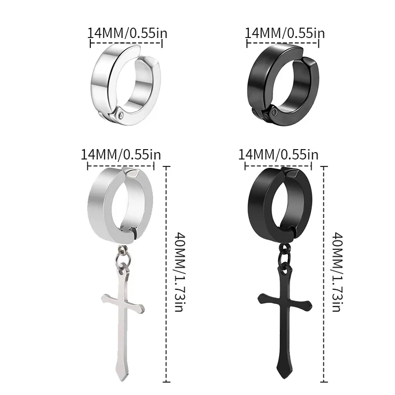 1/2/4 пары титановой стали без пирсинга искусственные серьги с крестом круглые