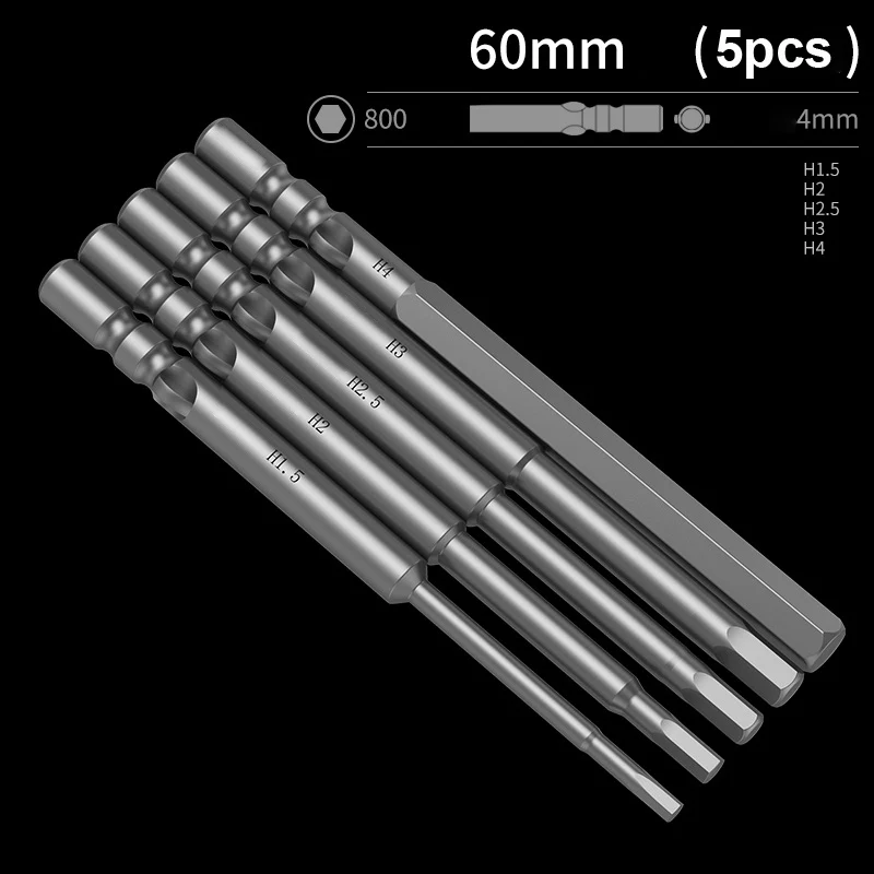 

5 шт. 40/60 мм длина Магнитный Электрический 800 4 мм Круглый хвостовик шестигранные наконечники Отвертки Набор закаленный шестигранник H1.5 H2 H2.5 H3 H4 ручной инструмент