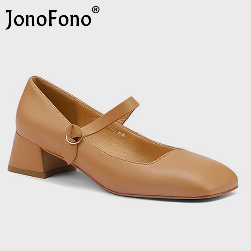 

Jonofono 2022 New Woman Pumps Real Leather Square Toe Summer Spring Shoes Women Daily Buckle Vacation Footwear Size 34-40