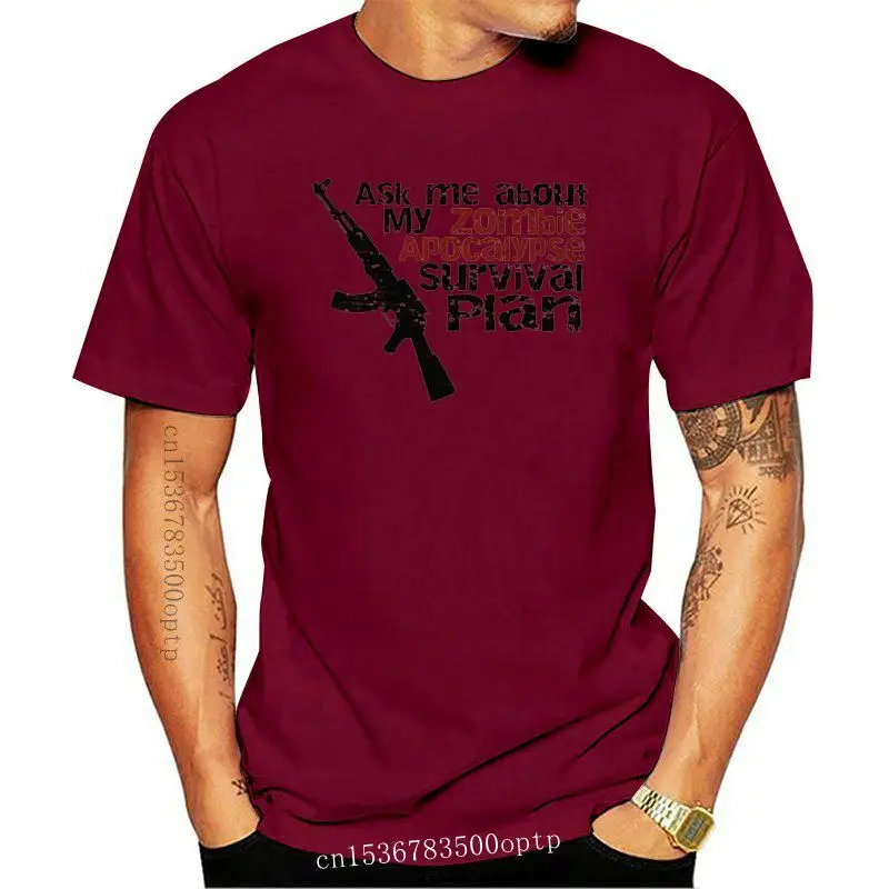 

Camiseta de cuello redondo para hombre, camisa divertida de Zombie Apocalypse, Plan de supervivencia, Zombies, Nerd, Geek Action