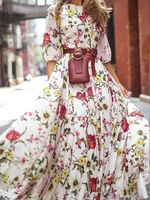 summer fashion maxi dresses women floral printed ladies 2022 new high waist loose holiday beach long casual vestido polyester