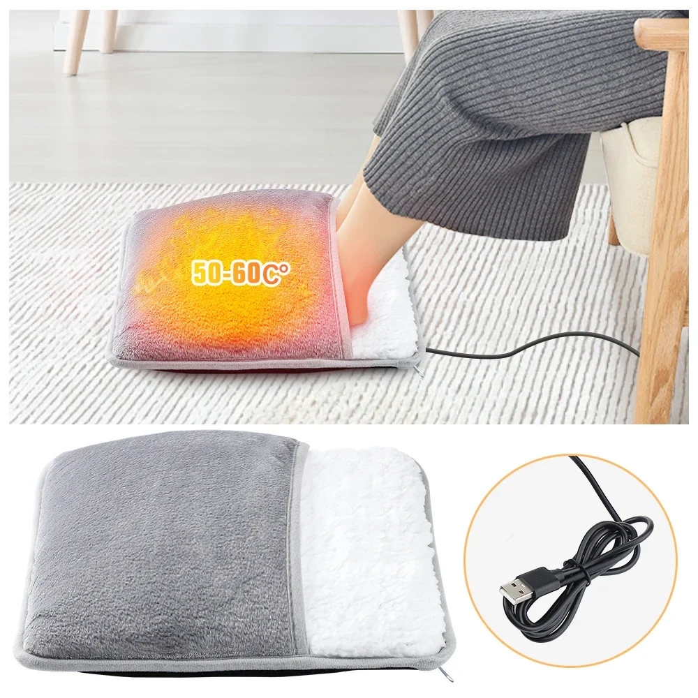 

Электрическая грелка для ног, мягкий плюшевый подогреватель для ног с USB-зарядкой, моющийся, улучшает качество сна, домашний коврик для ног