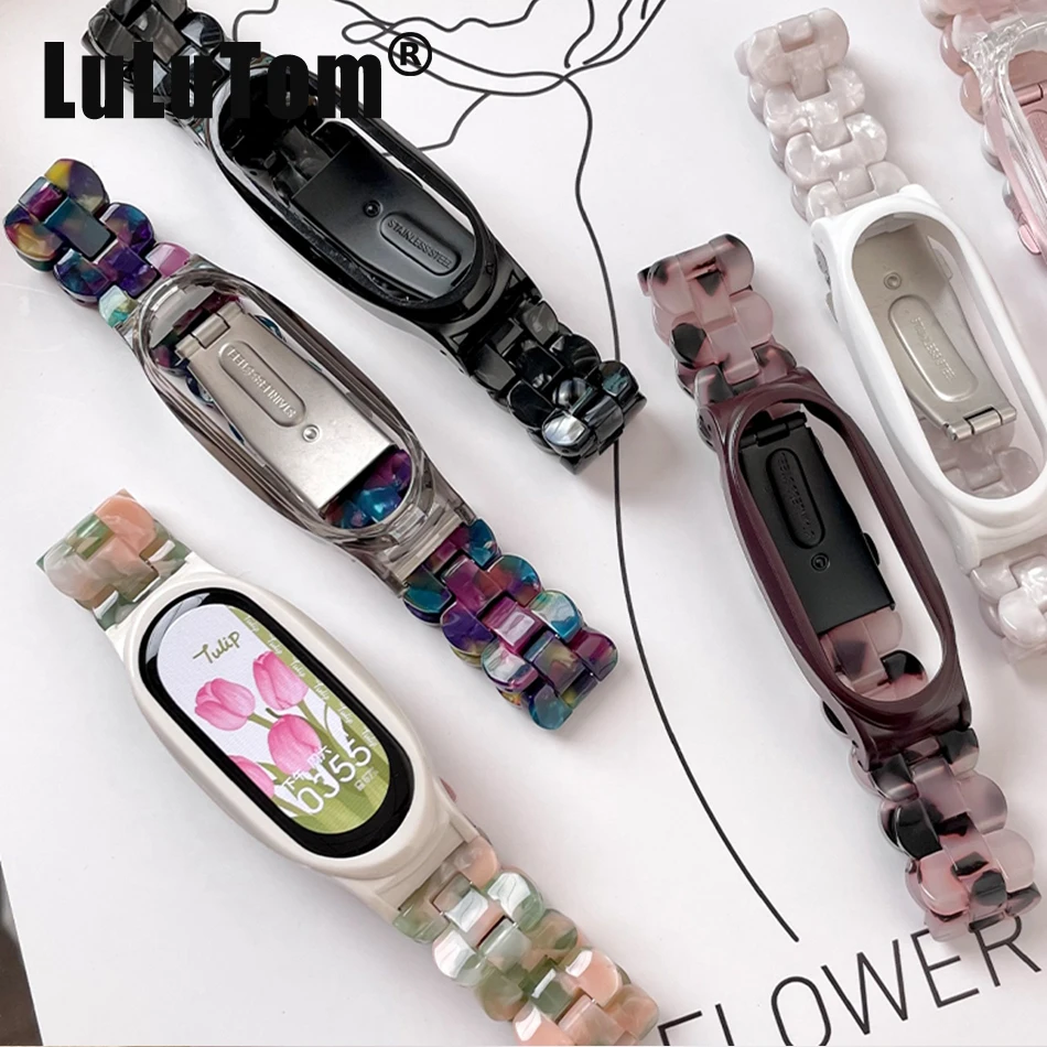 

Strap For Xiaomi Mi Band 8 7 Bracelet For Mi Band 5/6/4/3 Watch Band Fashion Resin Acrylic Hard Plastic Smartwatch Accessories