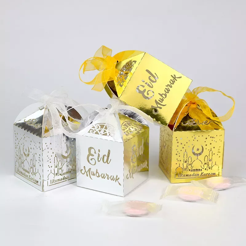 

Eid Mubarak Candy Box Silver Gold Paper Gift Boxes Ramadan and Eid Decorations Islam Muslim Happy Eid Party Supplies