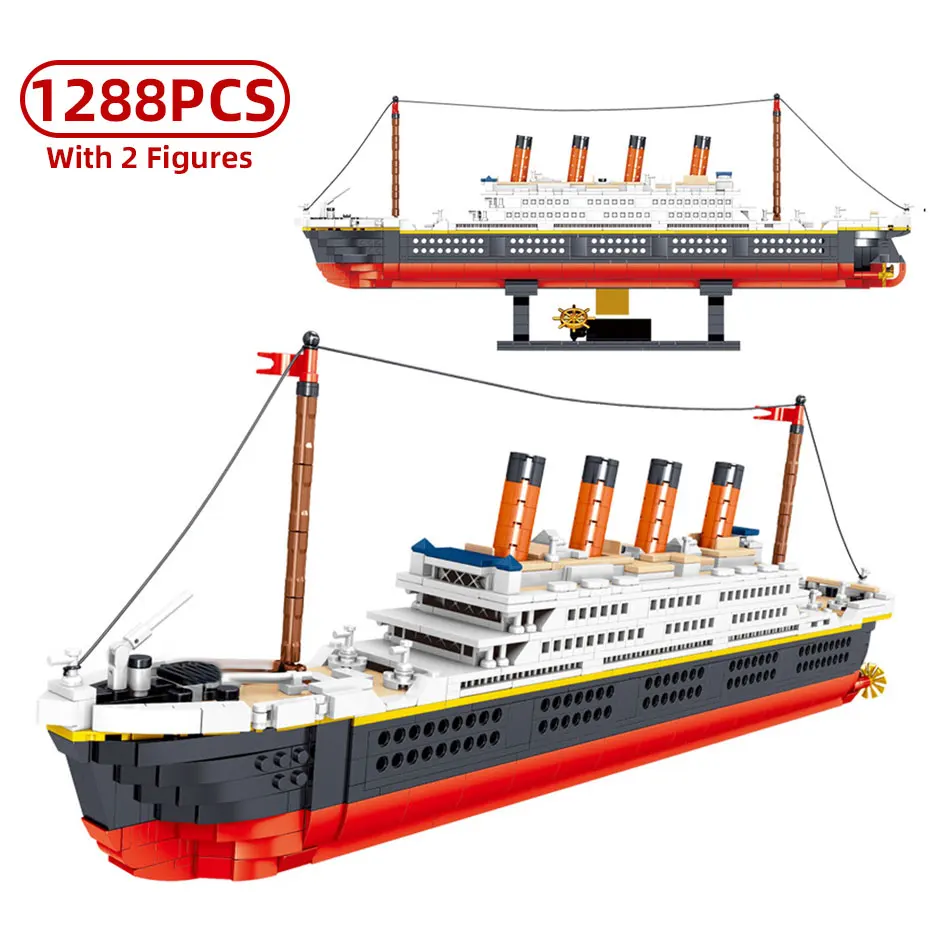 

1288pcs Luxury Large Cruise Titanic Ship Mini Building Blocks Boat With Figures Model Micro Bricks Construction Toys For Kids