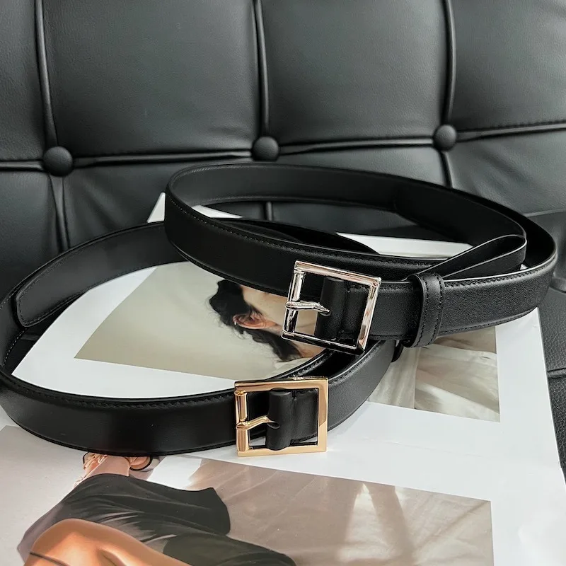 

Women's Vintage fashionable simple minimalist style square buckle cowhide female belt for women