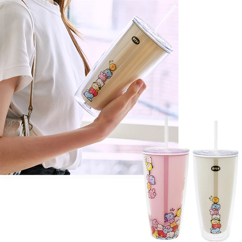 

Оригинальная мультяшная чашка Line Friends Bt21 Rj Koya Chimmy Tata Kawaii, соломенная чашка 720 мл, вместительные питьевые чашки для сока, подарки для студентов