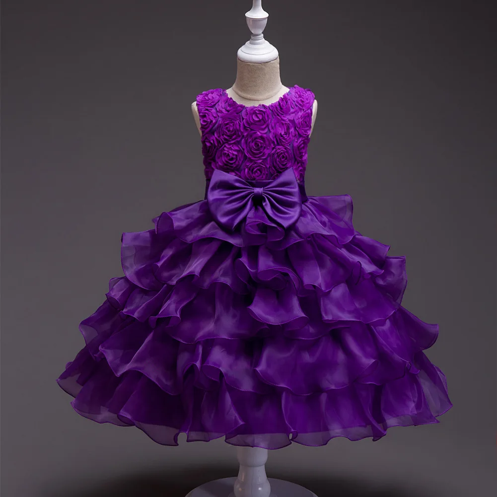 

Princess Girls Dresses Bow Flower Solid Short Evening Birthday Party Elegant Formal Ceremonial 2023 Summer New Flower Girl Dress