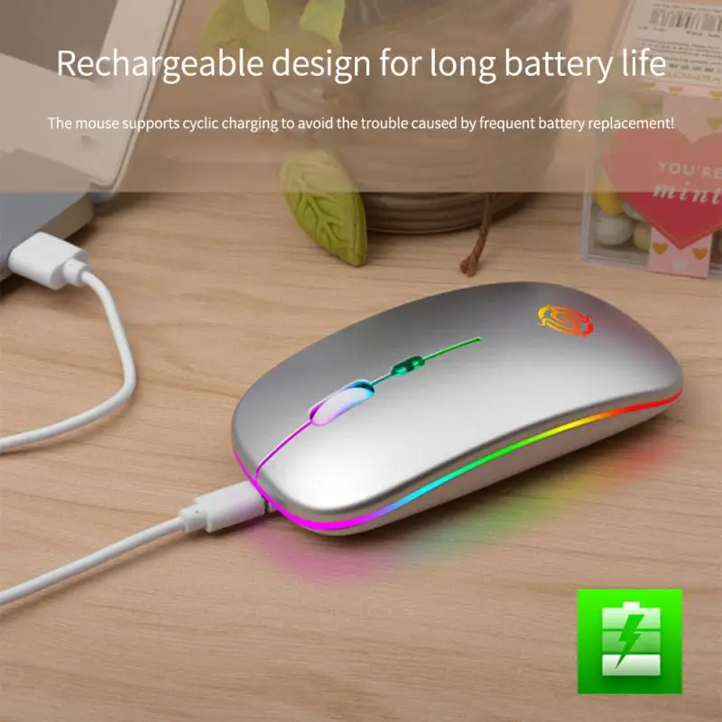 

Portable Ergonomic Gaming Mouse Rechargeable Computer Silent Mouse Led Backlit 4 Buttons Computer Accessories Wireless Mouse Rgb