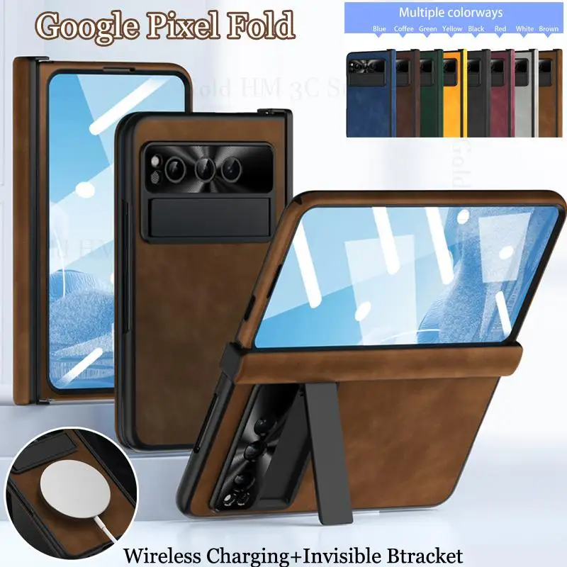 

Capa For Google Pixel Fold For Magsafe Hinge Leather Case For Pixel Fold Invisible Bracket Kickstand Cover Metal Lens Protector