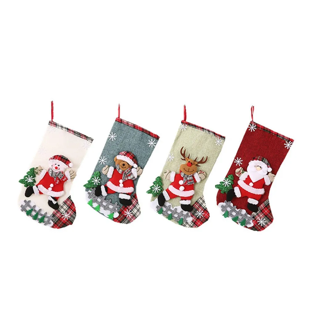

New Christmas Stocking Socks Gift Candy Bag Snowman Santa Elk Pattern Xmas Tree Hanging Ornament Party Home Fireplace Decoration