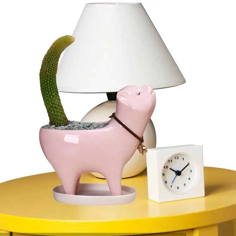 Симпатичный цветочный горшок с кошачьим хвостом, Мультяшные животные, керамическая ваза, индивидуальный кактус, суккулент, настольный садовый декор