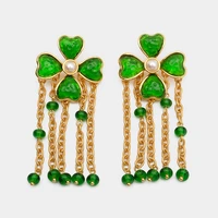 jbjd bridal tassel earrings drop earrings gold color for weddings gifts vintage jewelry green leaves