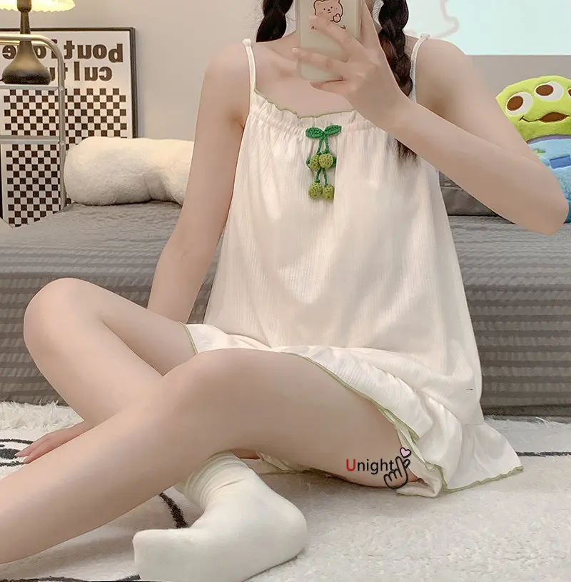 Summer Women Pyjamas Cartoon Pajamas Set Cotton Sleepwear Nightwear Pijama Mujer Shorts Sleeveless M-6XL Large Size Home Clothes